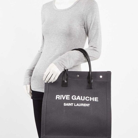 Yves Saint Laurent Grey Canvas Rive Gauche North/South Tote Bag - Picture 3 of 9